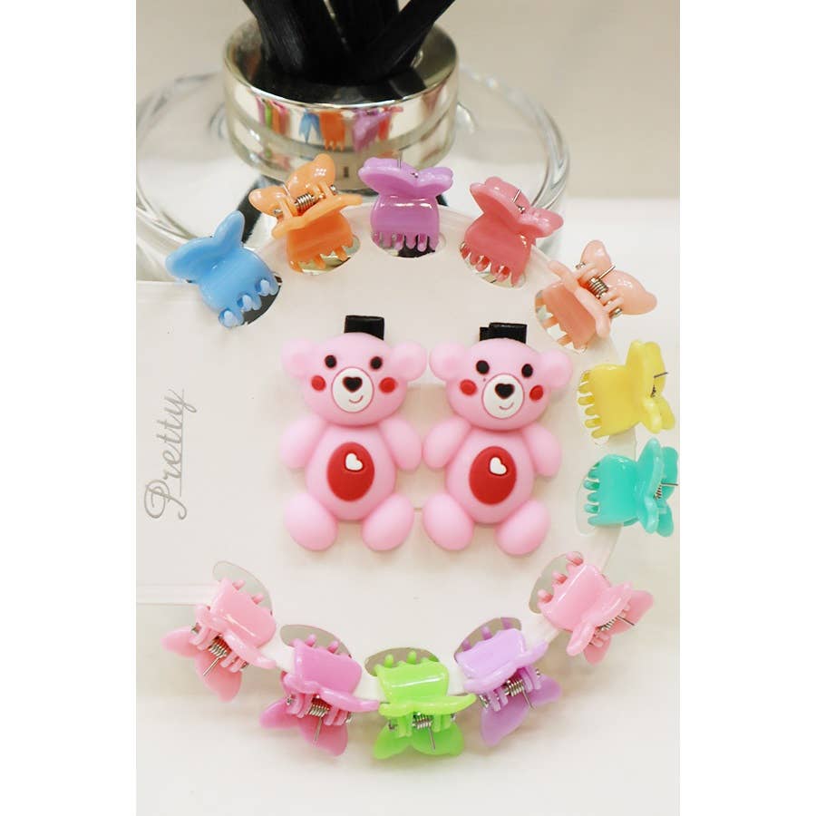 MIX COLOR Bear and Butterfly mini Hair Clip Set for wholesale on Faire0