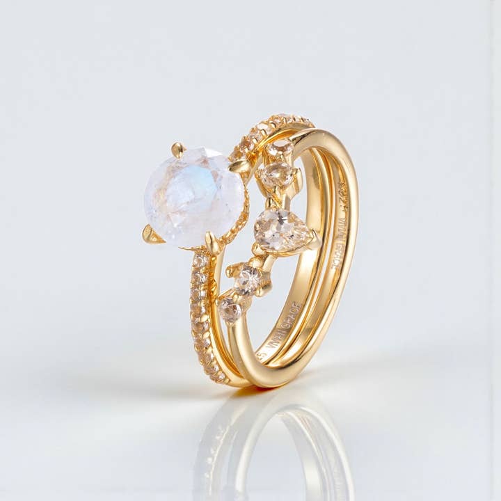 Vivian Grace Jewelry - Wholesale Single Stone/Solitaire Ring - Ava Moonstone & Topaz Ring Set13