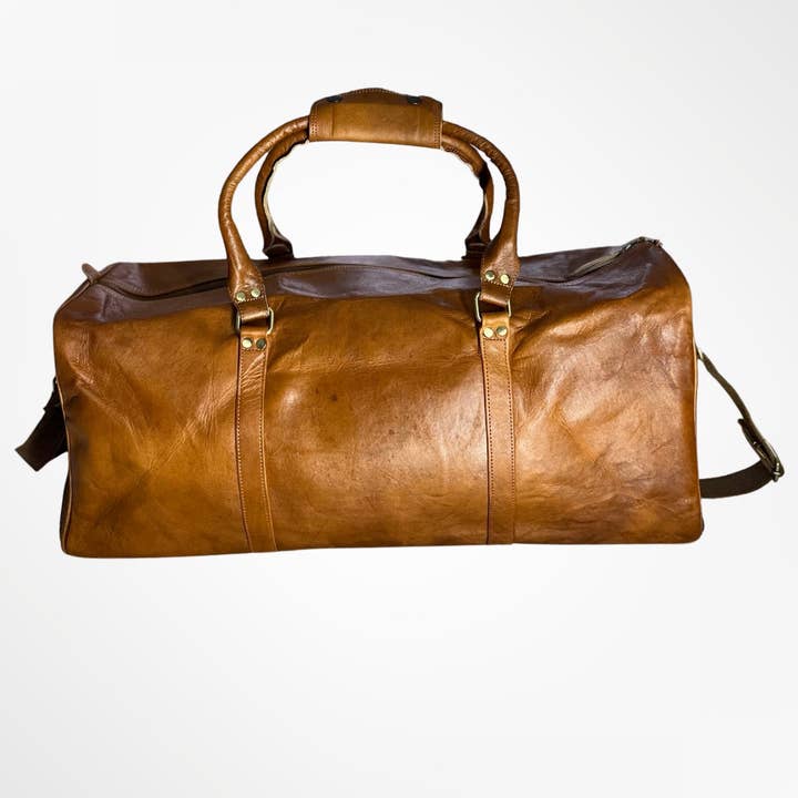 60 cm læder weekendtaske ll028 Cognac for engroshandel hos Louisa lee