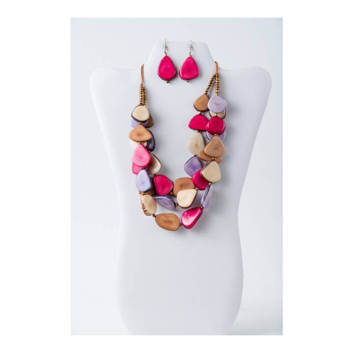 TaguArtsy - Wholesale Jewelry Set - Zaley Three Stranded Organic Tagua Necklace and Earrings31