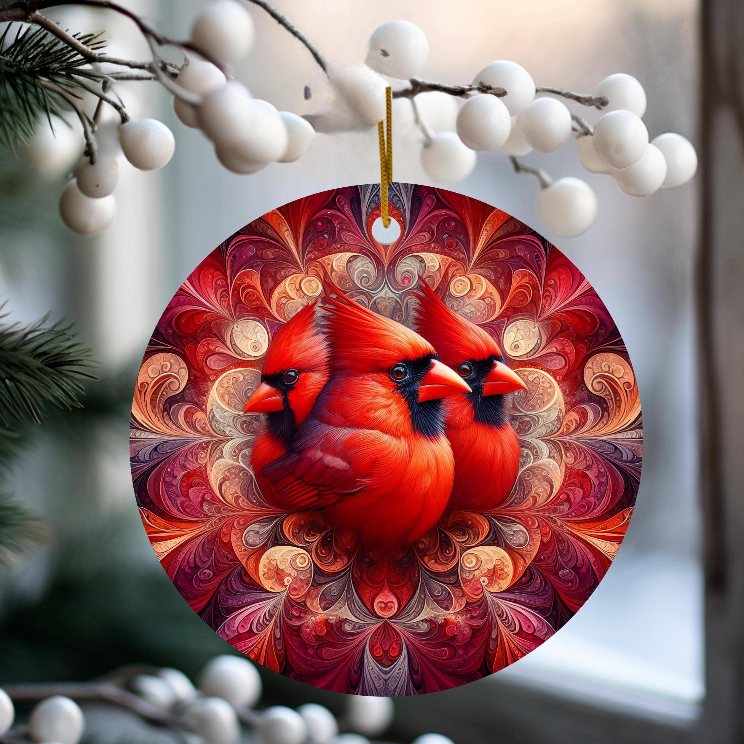 Fernville Creations - Vente Objets de décoration - Ornement en forme de disque en céramique Cardinal, cadeau souvenir de Noël4