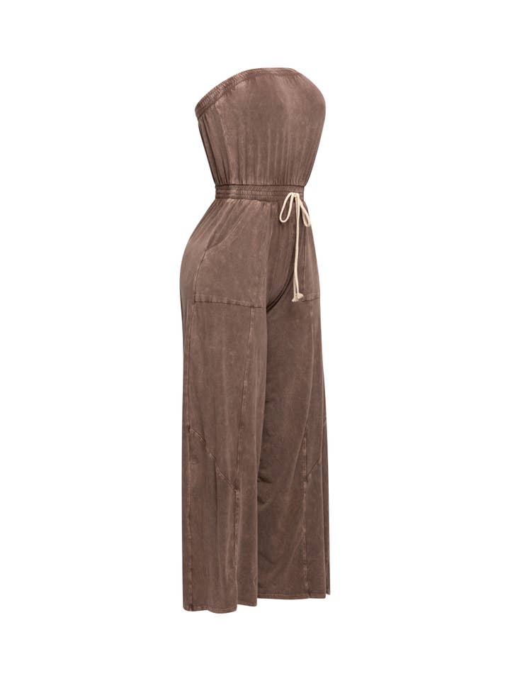 K Too - Wholesale Jumpsuit - Women's - Plus Mineral washed strapless wide leg jumpsuit