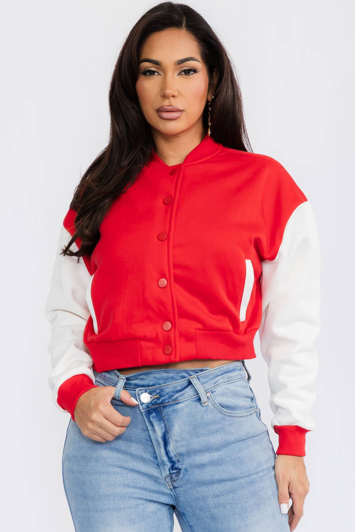 H&H Fashion Inc. - Wholesale Varsity/Baseball Jacket - Women's - 12371 - Color-Block Cropped Varsity Jacket9