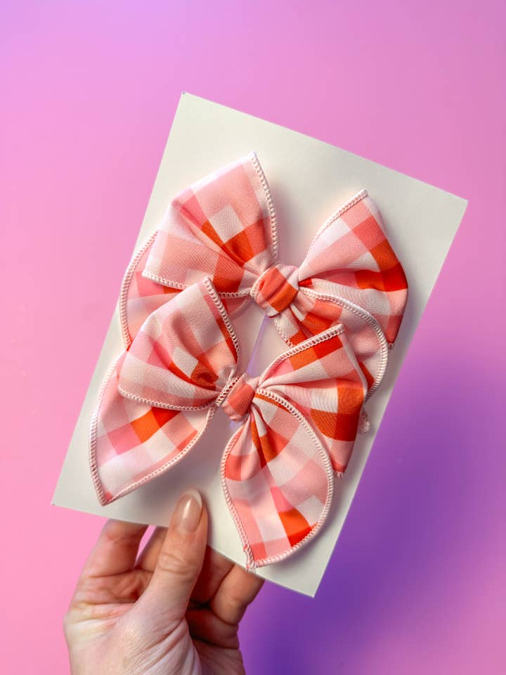 Pink Gingham piggie set for wholesale by Texas Top Knots