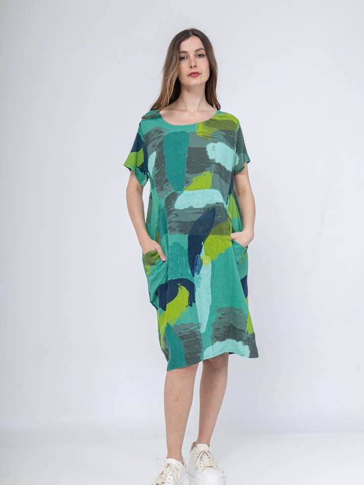 LINEN & COTTON HOUSE - Wholesale Tunic - Women's - TUNIC IN LINEN 3533 ABSTRACT PRINT PLUS SIZE