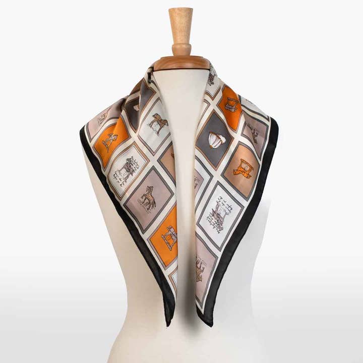 URBAN-EQUESTRIAN - Wholesale Scarf - Women's - Pony Club - Stylized Equestrian Scarf with Black Border1