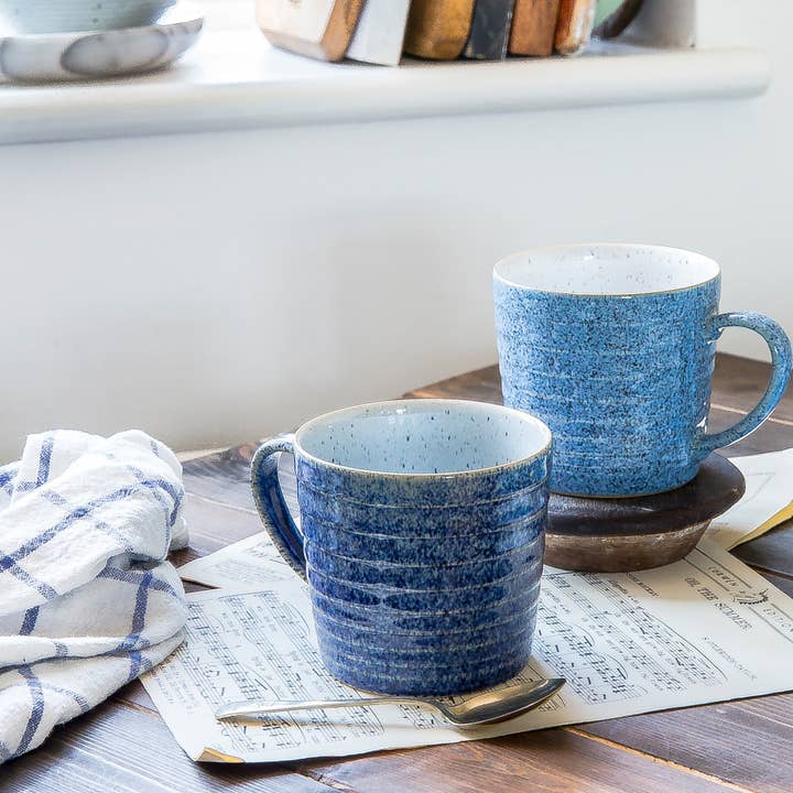 Denby - Wholesale Coffee Mug - Studio Blue Cobalt and Pebble Ridged Coffee Mug