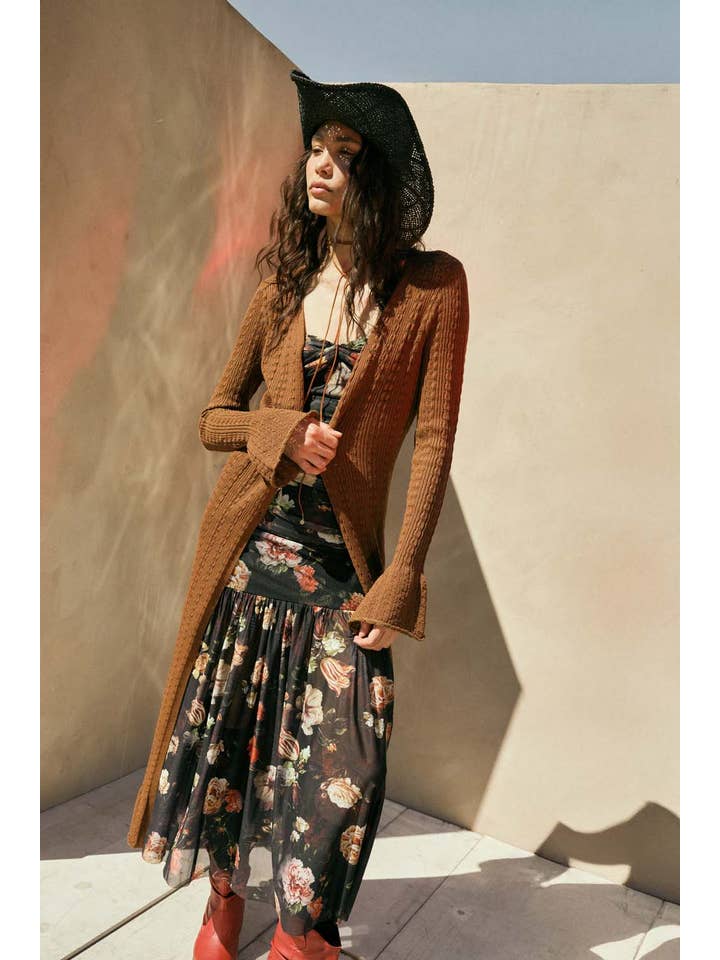 Promesa USA – Engroshandel Cardigan - Dame – Pointelle ribstrikket cardigan med trompetærmer