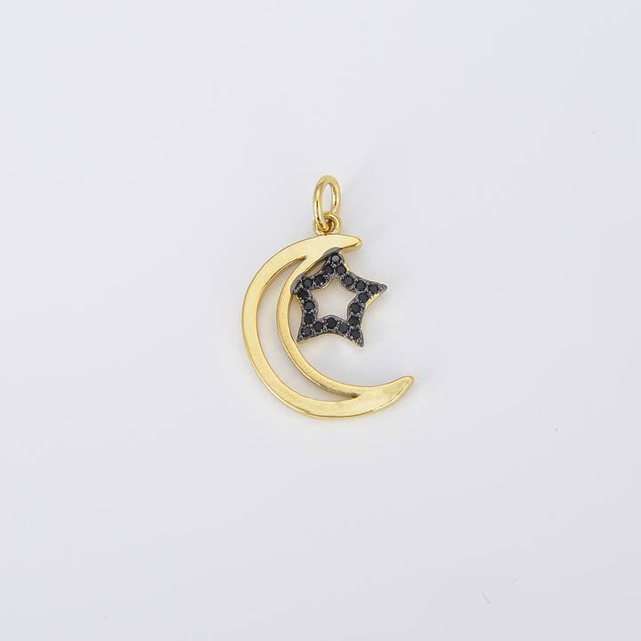Gold Filled Crescent Moon Black Star Charm Pendant, CP812 for wholesale by Beads Creation