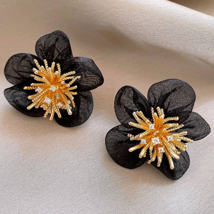 Black Earwish - Vintage Chiffon Flower Earrings with Fashion Design Sense for wholesale on Faire3