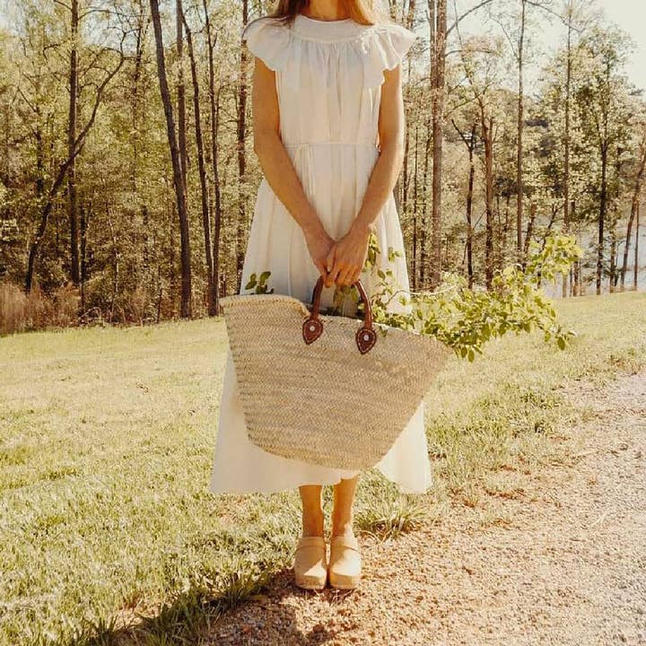NomadWeave Ltd - Wholesale Beach Bag - French Basket, straw bag with leather handles, beach bag