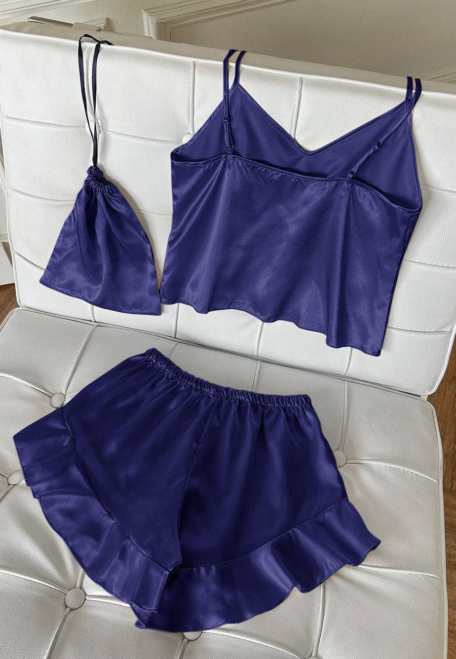 Anna Kaci Wholesale - Wholesale Lounge Set - Women's - Satin Tank and Ruffle Hem Shorts18