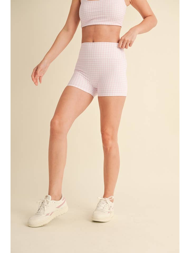 KIMBERLY C - Wholesale Athletic Shorts - Women's - Gingham Print Mid-Rise Mini Shorts5