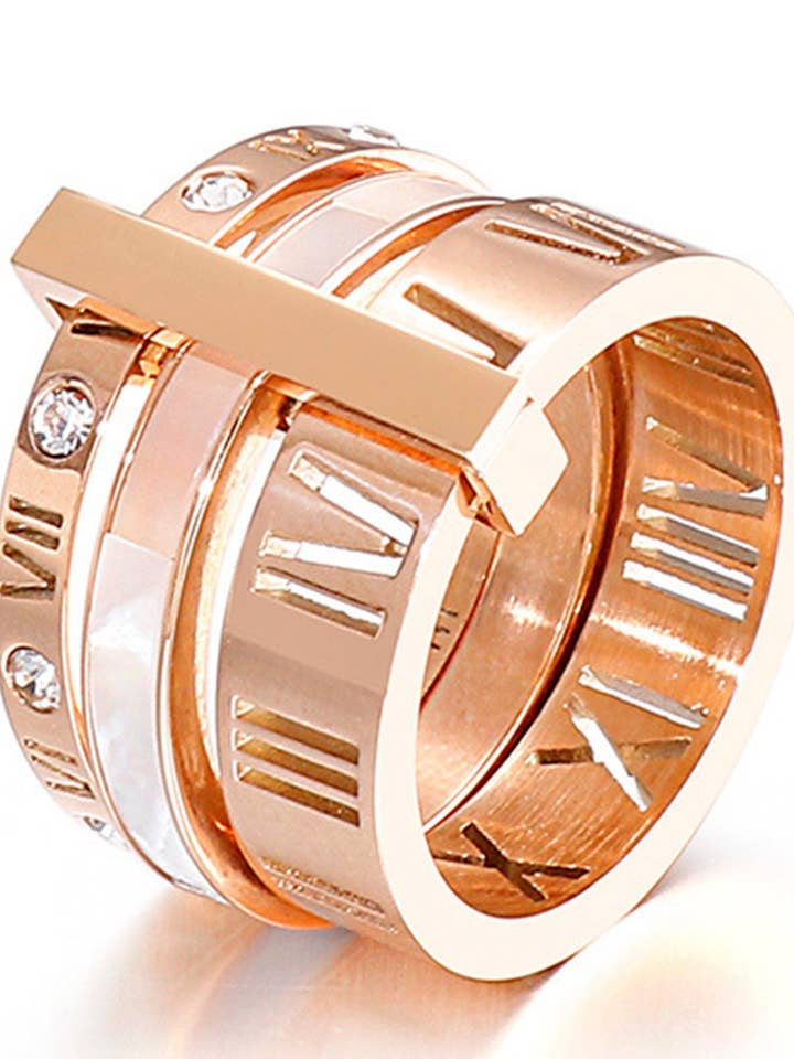 Römische Ziffern Edelstahlring R1750-RG für den Großhandel von Ole