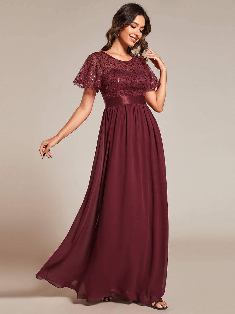 Ever-Pretty - Wholesale Gown - Women's - Round-Neck Sequin Chiffon High Waist Formal Evening Dress2