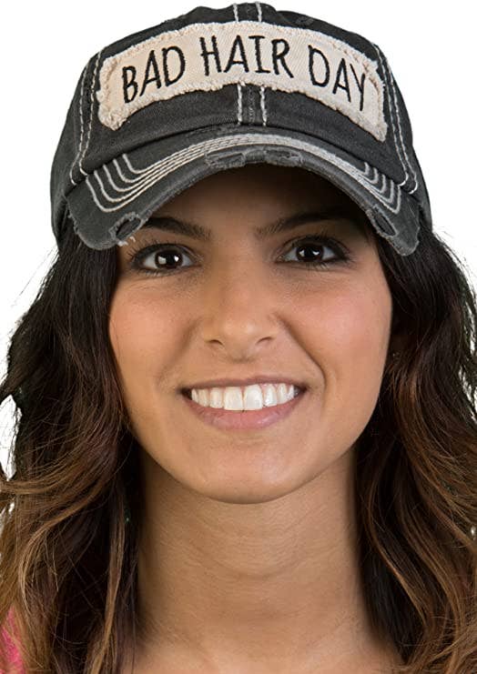 Funky Junque - Wholesale Baseball Cap - Women's - Vintage Patch Hat - Bad Hair Day (Black)1