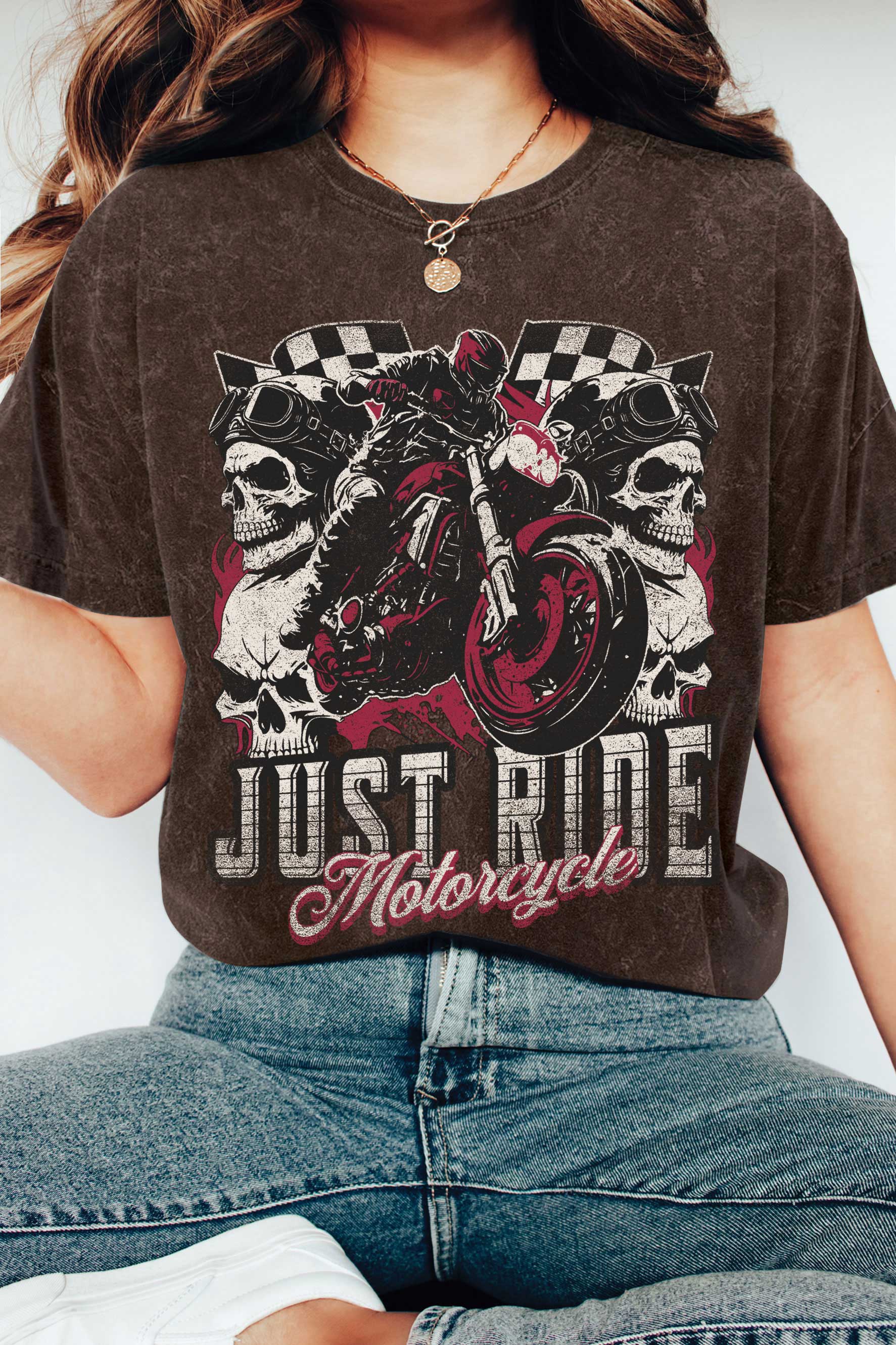 Rustee Clothing – Engroshandel T-shirt med print - Dame – BARE RIDE KRANIET MOTORCYKEL MINERALSKE GRAFISKE TSHIRTS2
