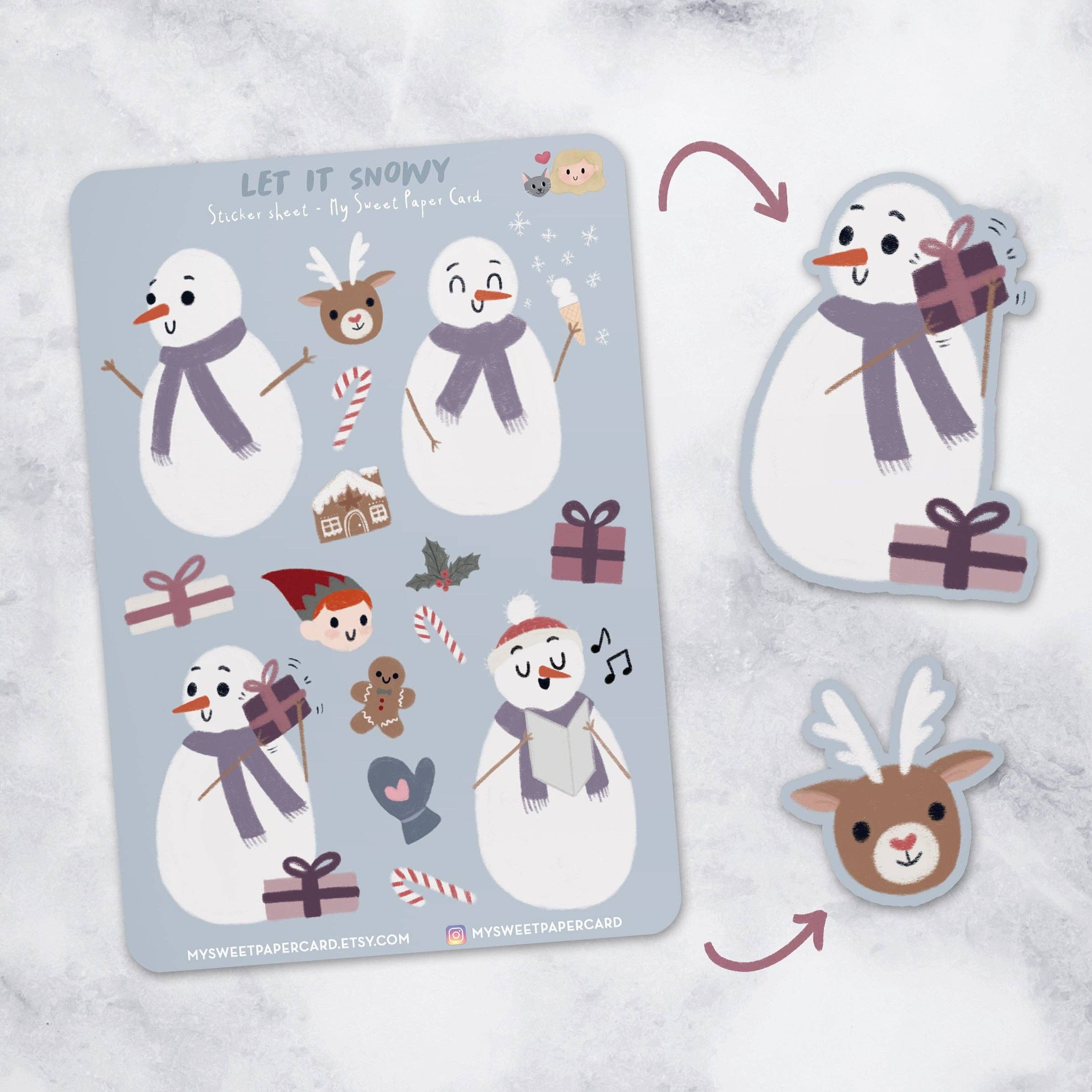 My Sweet Paper Card - Vendita all'ingrosso Adesivo - Adesivi natalizi Let It Snow con pupazzi di neve1
