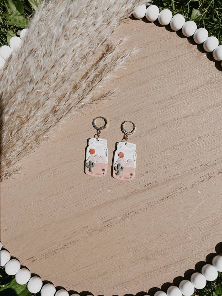 Pendientes Mason Jar Cactus Landscape para venta al por mayor de Sunflower Blossoms Boutique