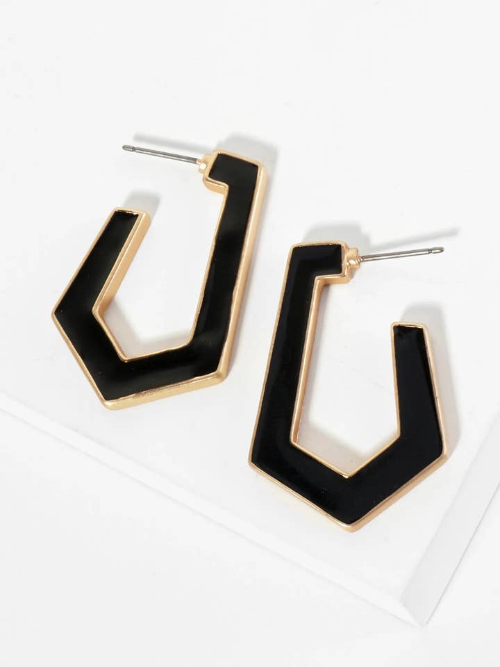 35Mm Pentagon Shape Enamel Hoop Earrings for wholesale by Wild Honey