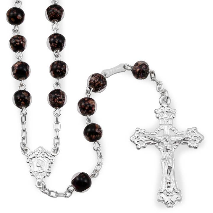 Rosary Black Gold Glass Beads Sterling Silver for wholesale by RM Trading