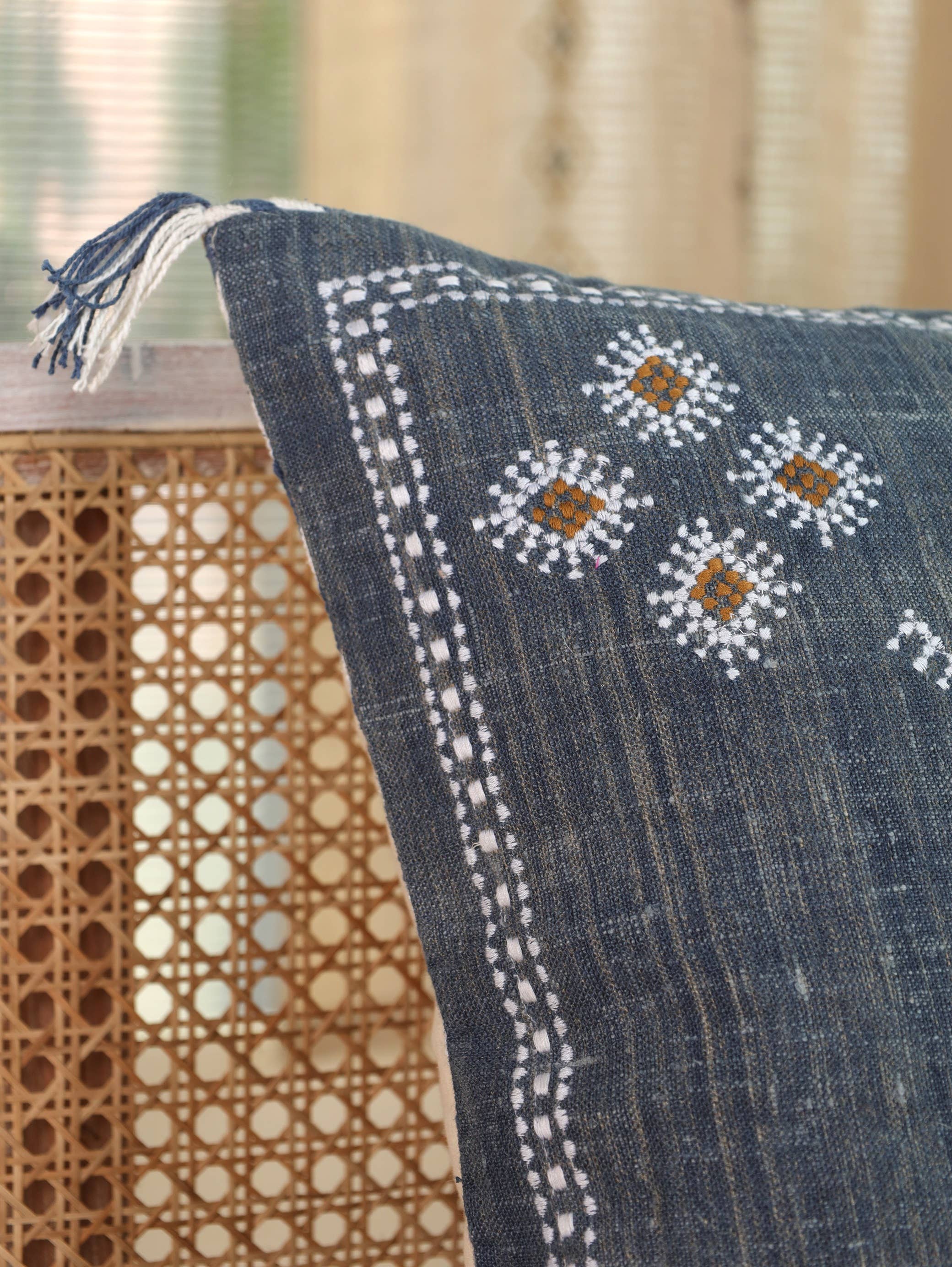 Eyda Homes - Wholesale Throw Pillow Cover - Boho Embroidered 20X20 Inches Linen Pillow Cover5