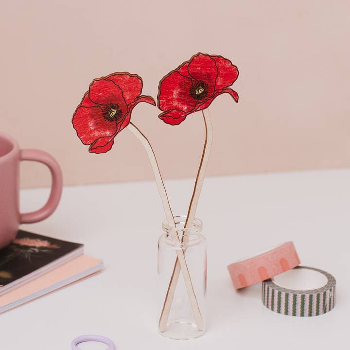 Wooden Poppy Gift – August Birth Flower - Sustainable Gift for wholesale by DaphneRosa