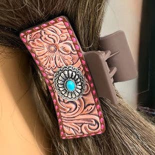 Pink Turquoise WESTERN PATTERN TQ HAIR CLAW CLIPS for wholesale on Faire0