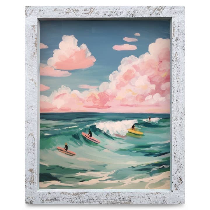 Surfing Paradise | Real Wood Framed Wall Art Print for wholesale by Mill Wood Art