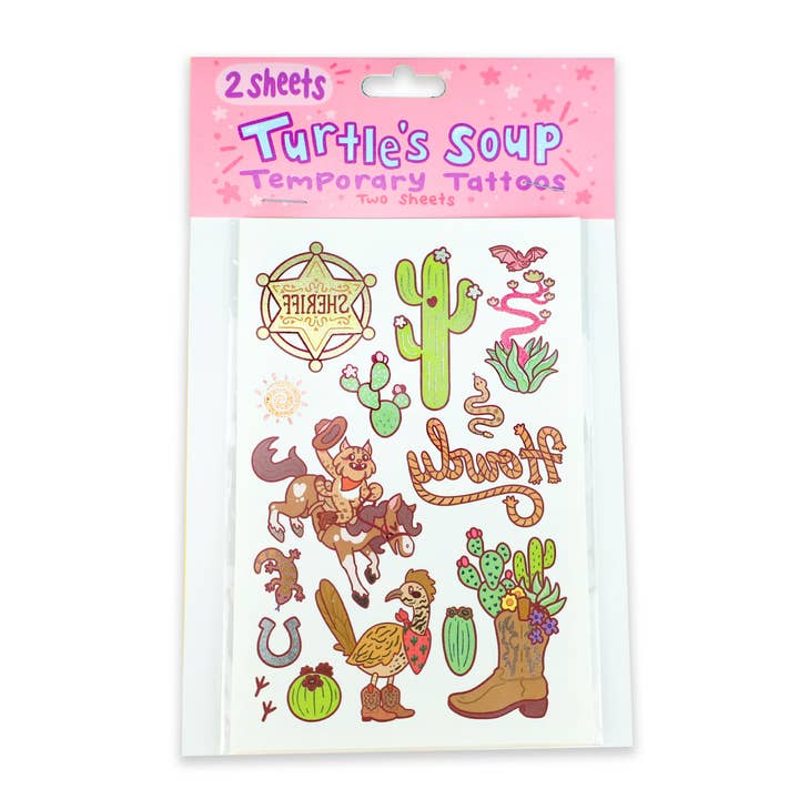 Turtle's Soup - Wholesale Temporary Tattoo - Wild West Cowboy Metallic Shiny Temporary Tattoo Sheets