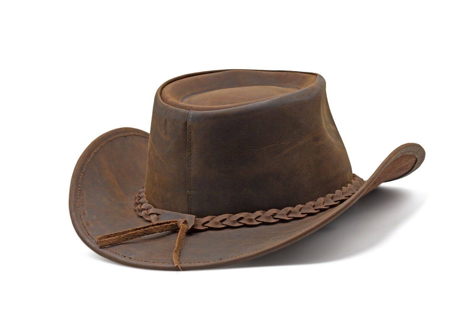 Hadzam - Wholesale Cowboy Hat - Unisex - Unisex Brown Shapeable Western Leather Outback Cowboy Hat5