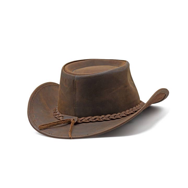 Hadzam - Wholesale Cowboy Hat - Unisex - Unisex Brown Shapeable Western Leather Outback Cowboy Hat5