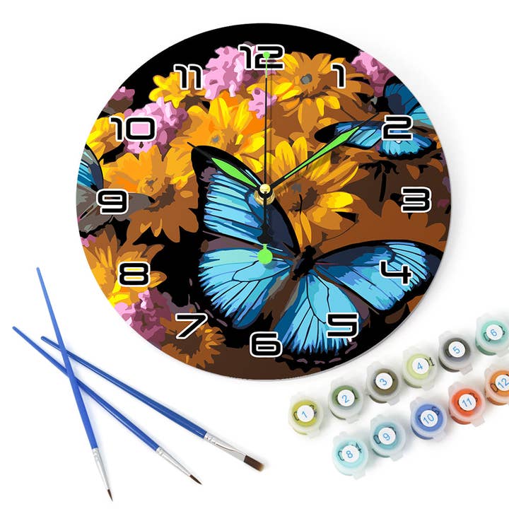 Paint Your Numbers - Wholesale DIY Craft Kit - Paint the Moment – Butterfly Bloom Clock Kit1