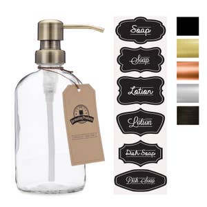 Sweet Water Decor Clear Glass White Text Label Dish Soap Dispenser - 16oz