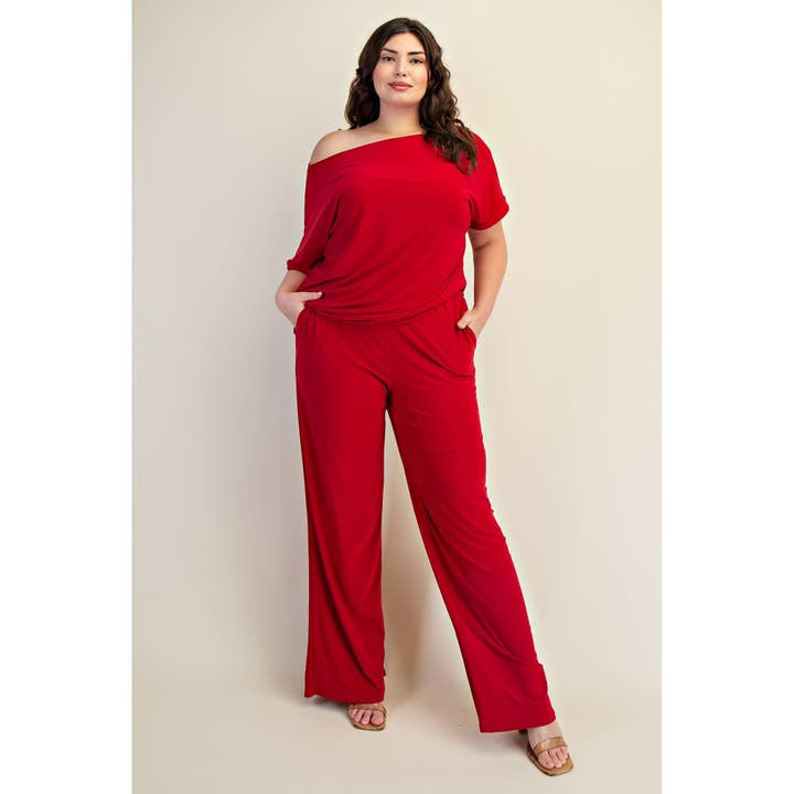 The Curve LA - Wholesale Jumpsuit - Women's - PLUS SIZE SHORT SLEEVE TOP AND WIDE LEG PANTS SET0