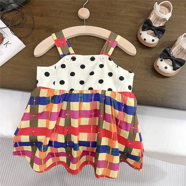 pattern 18M-7Y Toddler Girls Polka Dot Plaid Camisole Dresses Wholesale Girls Clothes V3824051400082 for wholesale on Faire