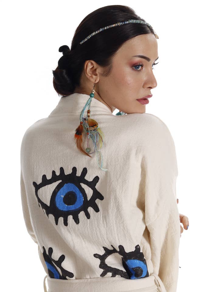 Pure & Chic, LLC - Miyawfashion - Wholesale Kimono - Women's - Evil Eye Organic Cotton Beach Kimono: Handmade Robe for Eco