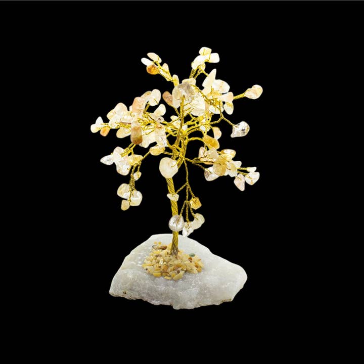 Árboles de gemas de citrino con base de piedra y tronco dorado para venta al por mayor de Quasar Gems USA