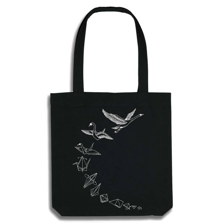 Sac en jute recyclé - cygne origami - noir pour la vente par LIGARTI