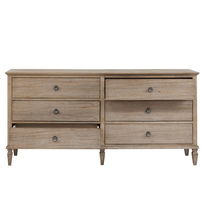 Olliix - Wholesale Bedroom Furniture - 70"W 6-Drawer Modern Classic Wood Dresser, Light Natural *1
