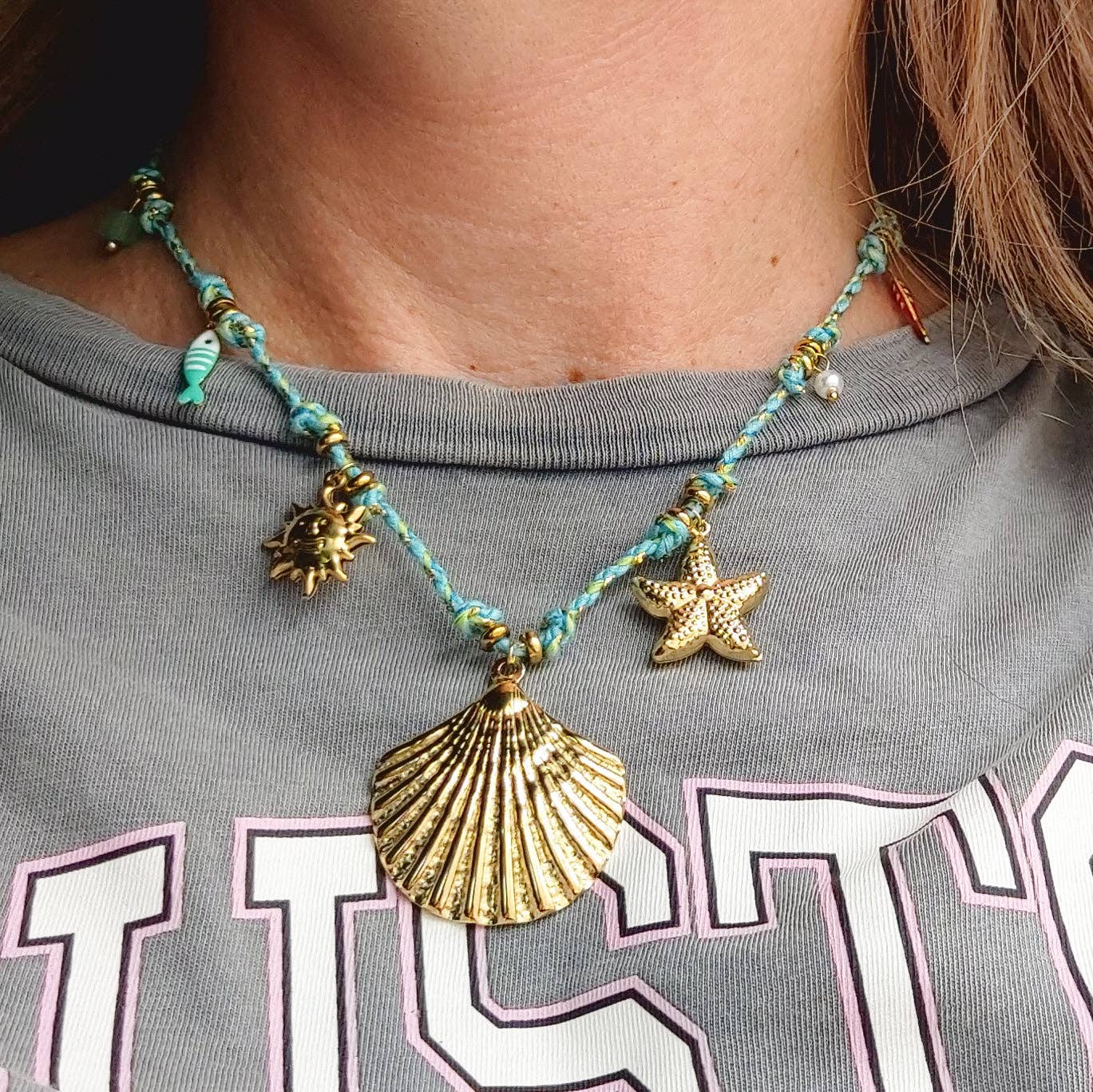 Daemon srls - Wholesale Pendant/Charm Necklace - SHELL COLLANA - ACCIAIO inossidabile - Collana intrecciata con conchiglia e pietre dure1