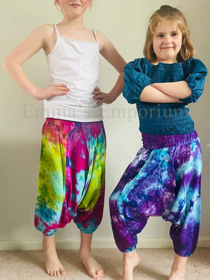 Emma's Emporium - Wholesale Trousers – Kids - Children's Tie Dye Drop Crotch Harem Trousers2