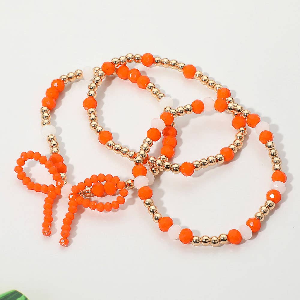 Sensibling Corp. - Wholesale Jewelry Set - 3PCS - Sports Team Theme Colored Bow Accent Faceted Beaded Stretch Multi Layered Bracelets6