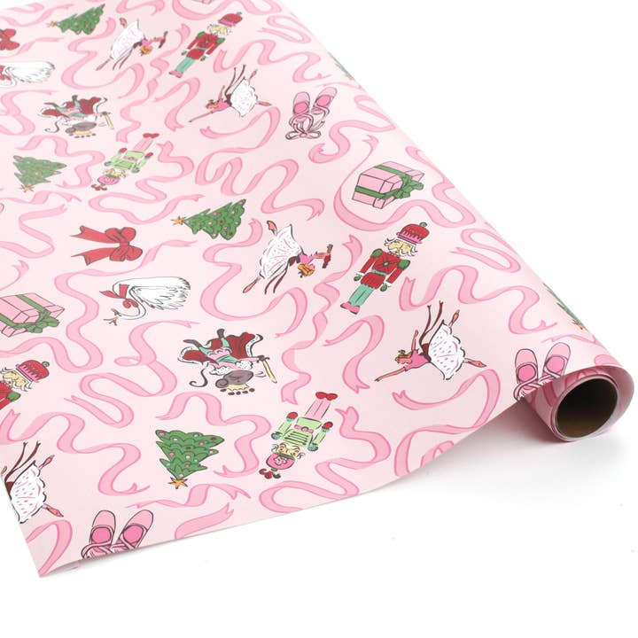 Nutcracker Ribbons Christmas Wrapping Paper - Pink for wholesale by Madcap Cottage