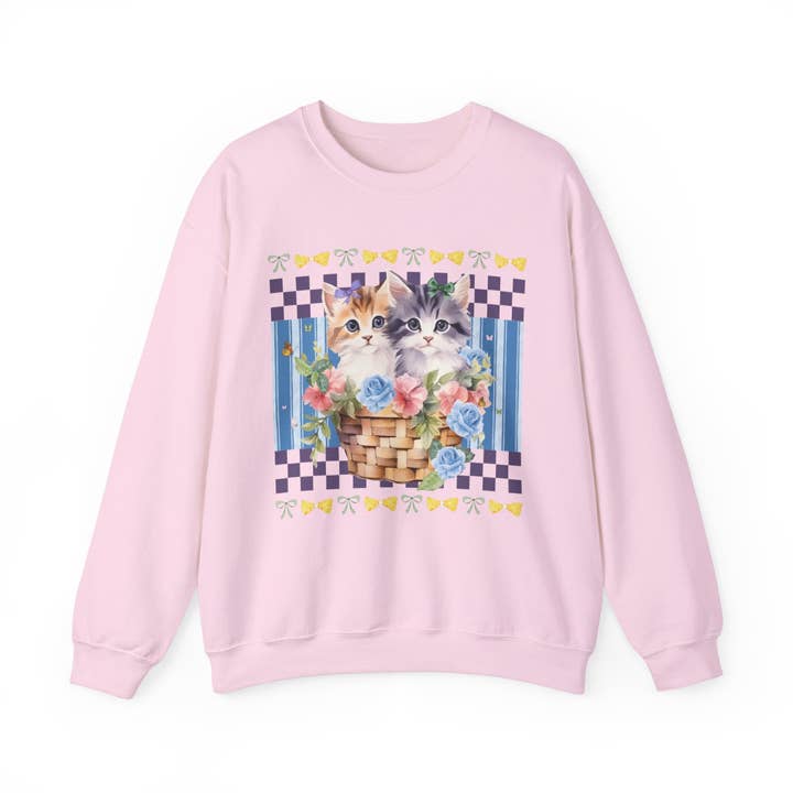 Opal and June - Wholesale Graphic Sweatshirt - Women's - Colorful Cat Mom Sweatshirt: Kittens in a Basket with Flower1