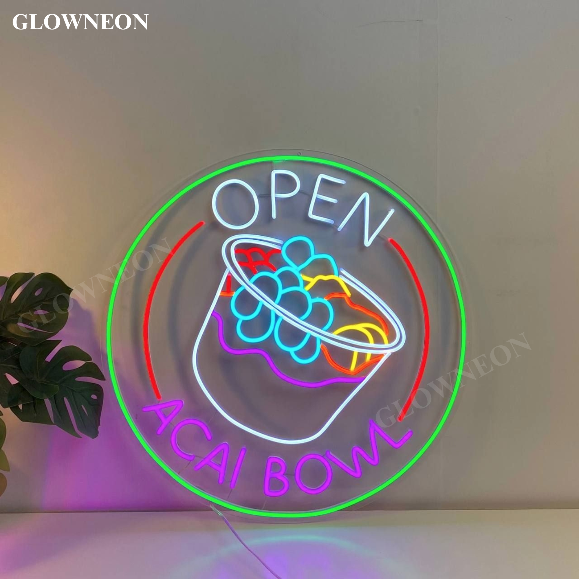 Glow Neon – wholesale Neonskylt – Öppen Acai Bowl Neon Väggkonst, Acai Smoothie Shop Väggdekoration2