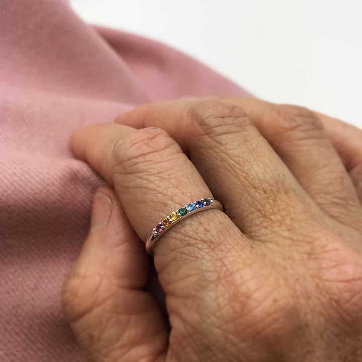 Nina Designs - Wholesale Multi-Stone Ring - Sterling Silver Rainbow Stacking Ring with Nano Gems