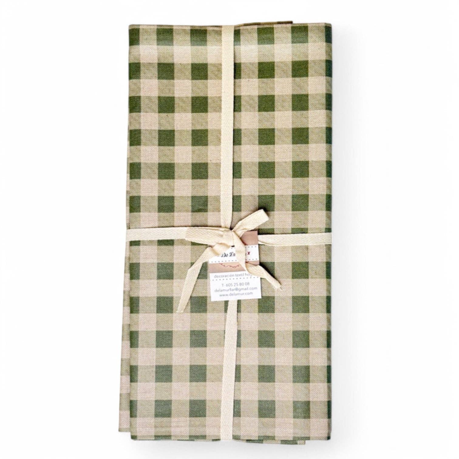 De La Mur - Vente Nappes - Nappe enduite en résine à carreaux verts et beiges0