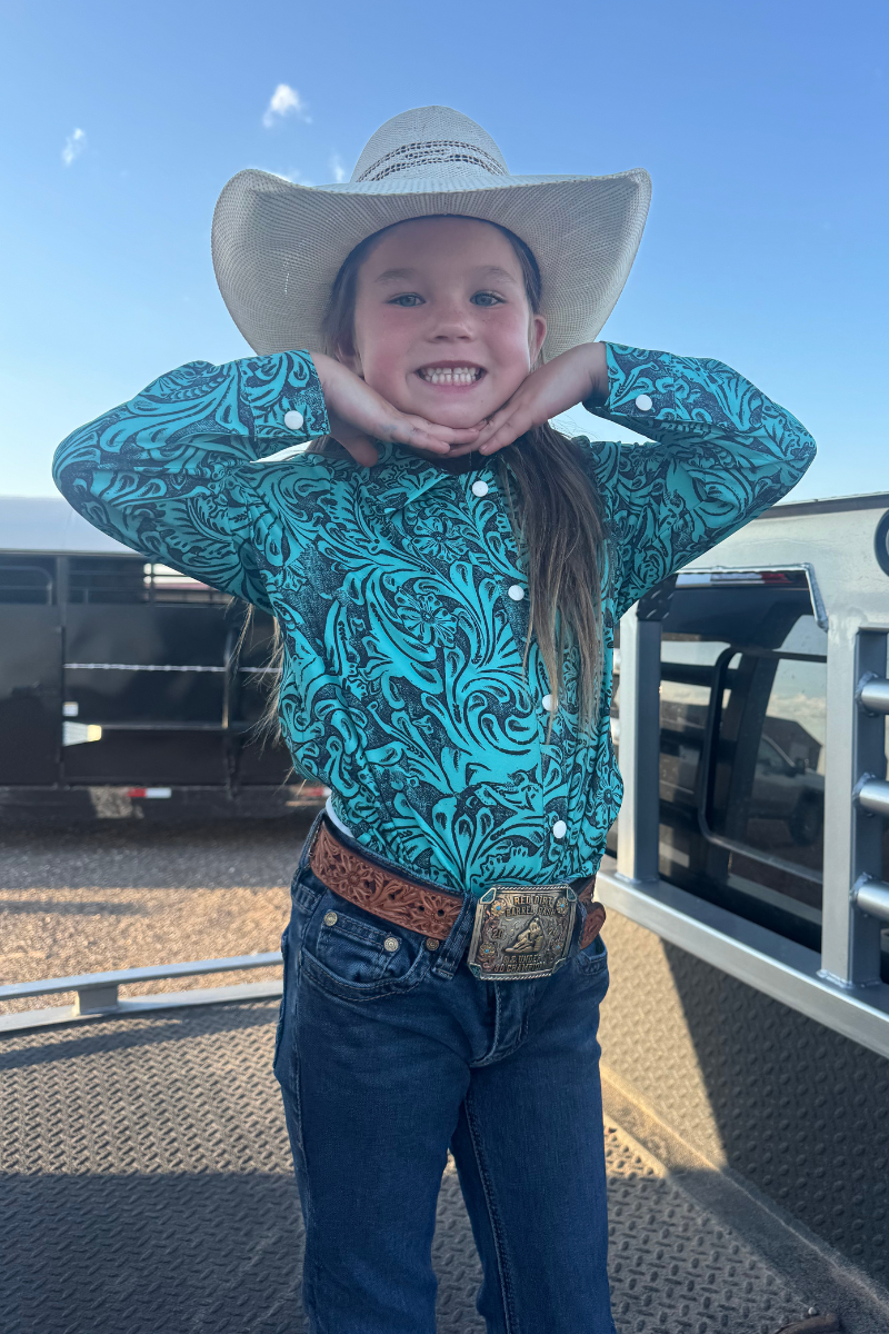 Sterling Kreek - Wholesale Button Down Shirt - Kids - Tooled In Turquoise Button Up Kids1