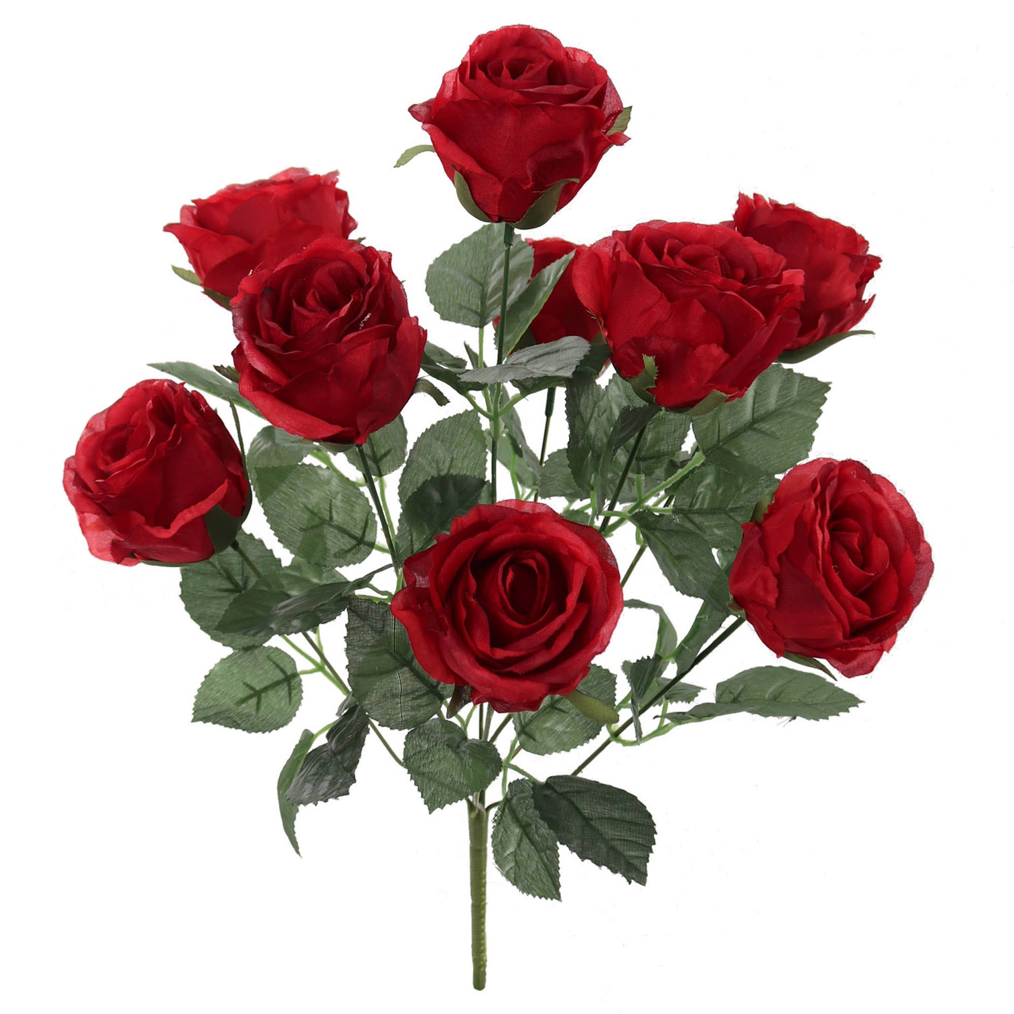 Larksilk - Wholesale Artificial Flowers - 17" Rose Bush 9 Flowers Red Faux0